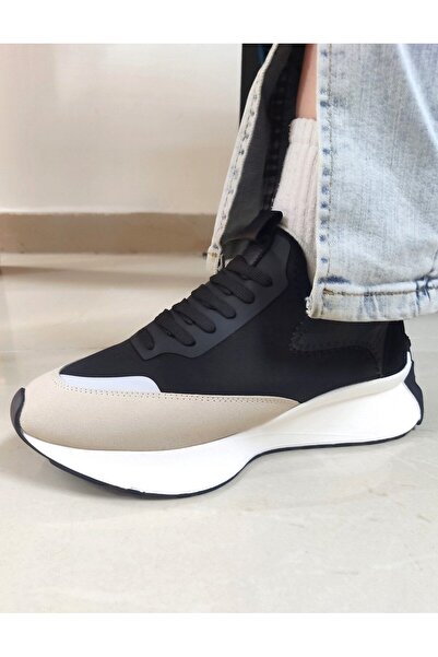 Seniorah Dimity Black-B-Beige Suede Women's Sneakers - Genuine Leather