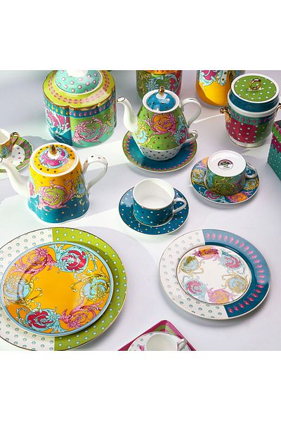 Lucky Art Estelle Bone - 20 cm Porcelain Patterned Set of 4 Plates