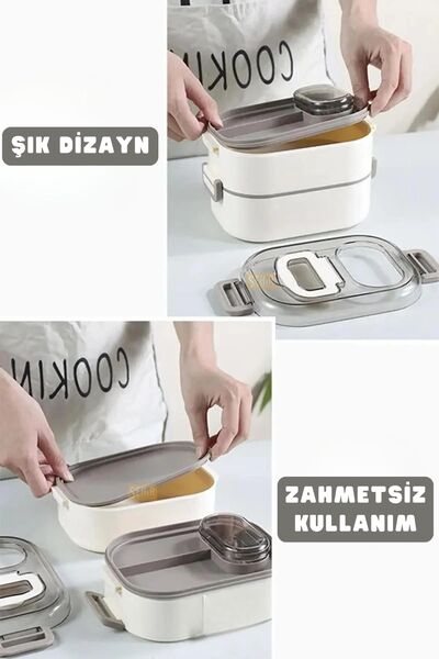 Vagonlife Bento 1450ml Lunchbox Yeni Koleksiyon Üç Katlı 5 Bölmeli Çelik Sefer Tası Yemek Kutusu