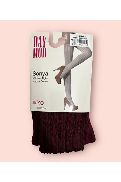 Daymod Дамски дебели плетени памучни чорапогащи Sonya в бордо и червено