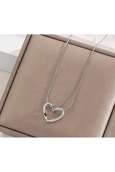 Sens Silver Steel Heart Knot Necklace