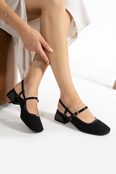 Papuckurdu حذاء باليرينا أسود بكعب قصير من التويد