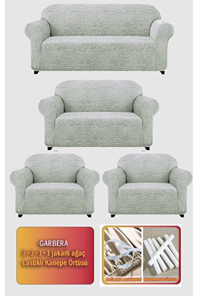 Gerbera Home Collection Jakarli Ağaç Kabuğu Lastikli Kanepe Örtüsü | Lastikli Koltuk Örtüsü | Koltuk Kılıfı Takımı 3+3+1+1
