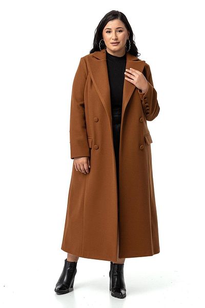 DISENTIS MODEST Long Brown Stamp Coat - Large Size, Lined with Covering Buttons and Pockets