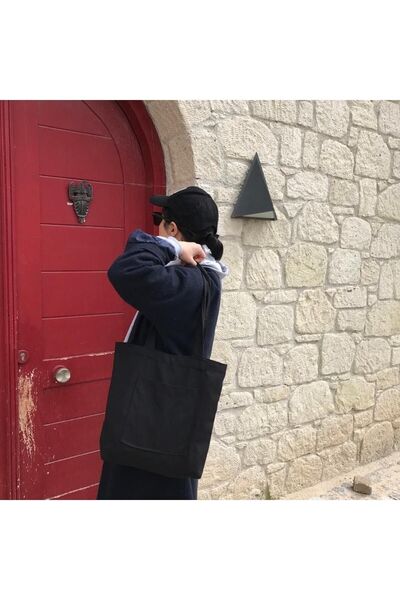 Sumicorn Design Siyah Keten Bez Çanta,çevre Dostu Bez Çanta,cep Detaylı Kol Çantası,alışveriş Çantası