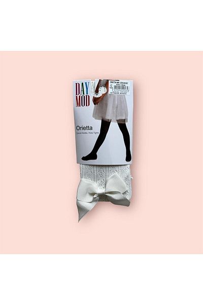 Daymod Girl's Cream Color Orietta Patterned Fishnet Pantyhose with Accessories
