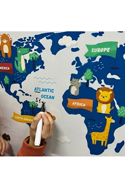 Pi Papers World Map with Animals, Fun World Map for Kids, Educational Toy Kids Room Sticker