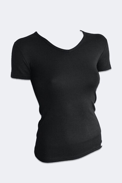 Malabadi Жіночий чорний V-подібний комір, короткий рукав, термобілизна 707