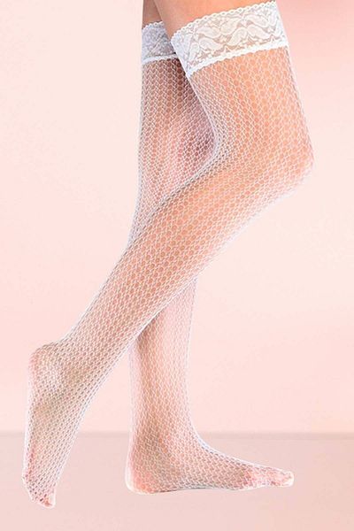Dore Women's White Silicone Spider Mesh Garter Stockings