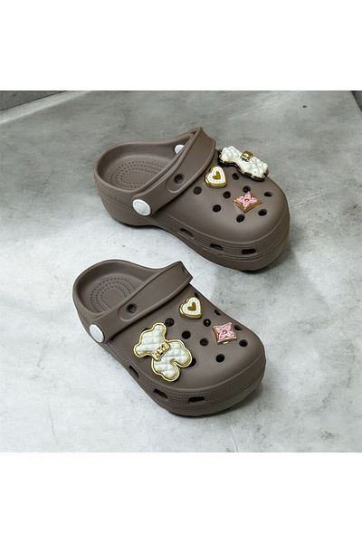 fikret bağcı Mink Colored Closed Toe Children's Slippers - Cros with Stone Detail