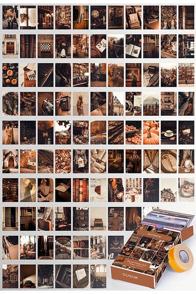 GUGUK Sonbahar Temalı 99 Adet Duvar Poster Seti, Özel Tasarım Kutulu, Oda Dek...