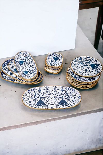 Aybelife Countine 15 Piece Breakfast Set Gold Gilded Dowry Set