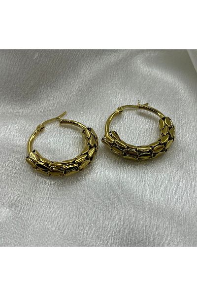 Lavienta Gold Snake Pattern Steel Hoop Earrings