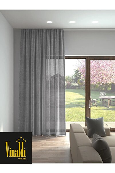 Vinaldi Rüyaper New Season Gray Natural Linen Tulle Curtain Suitable for Every Room Does Not Want Ironing Frequent Pleated