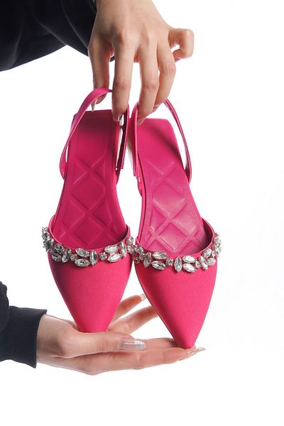 JEİSFLORİTA Balerini casual cu detaliu din piatră fucsia