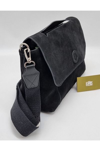 DSN Suede Genuine Leather & Faux Leather Shoulder Bag Black