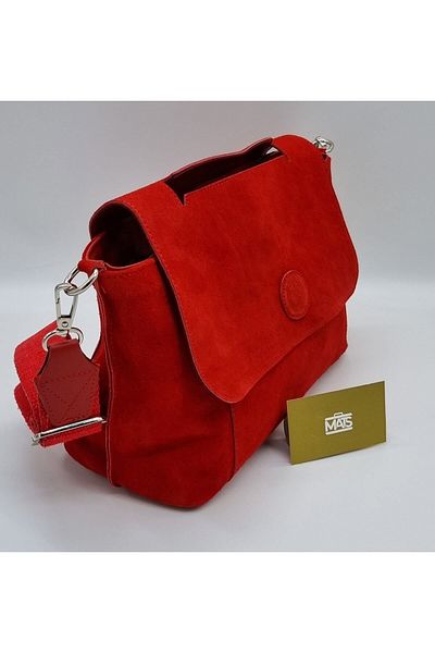 DSN Suede Genuine Leather & Faux Leather Shoulder Bag Red