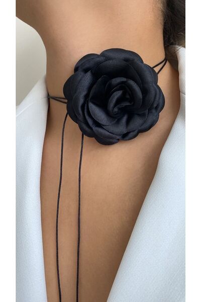 Âlâ Atelier Μπαντάνα με λουλουδάτο μοτίβο μαύρης πέτρας - Κολιέ τσόκερ από ύφασμα με καπάκι και κορδόνια