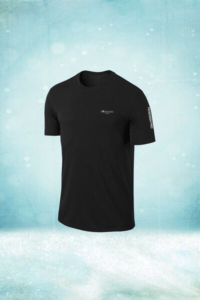 POSEIDON STORM Ανδρικό μαύρο μπλουζάκι Dri-fit - Plus Size, Crew Neck, για πεζοπορία και τζόκινγκ (4XL-10XL)