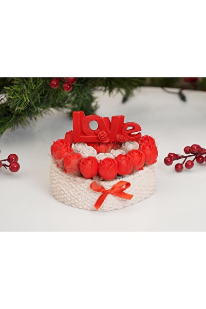 Genel Markalar Döküm Kalp Saksıda Kırmızı Aşk Gülleri Kokulu Taş Çiçek Aranjm...