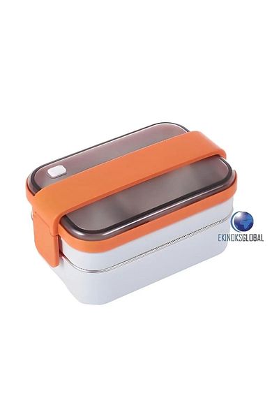 Vagon Orange Double Layer Stainless Steel Food Container - Nutrition and Lunch Box 1200ml