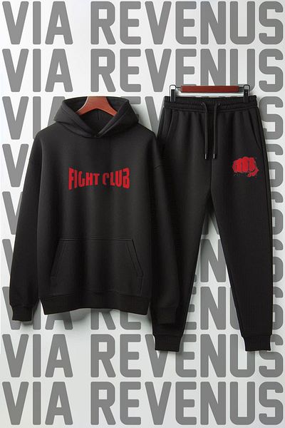 Vordevia Fight Club Printed Unisex Soft Wide Fit Hooded Tracksuit Set