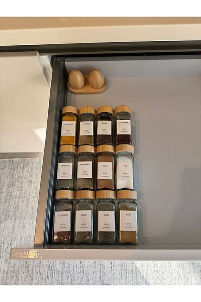 Janset 21 Pieces Glass Spice Rack Set with Bamboo Lid - Special Printing Label