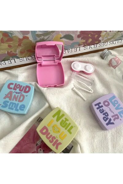 Lux Cosmetics Sevimli Cloud and Smile Aynalı Kontakt Lens Kutusu Taşıma Kutusu Mavi