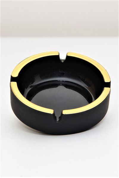 PİNK DESİGN KİTCHEN Gilded Embroidered Black Luxury Glass Ashtray 2 Pieces