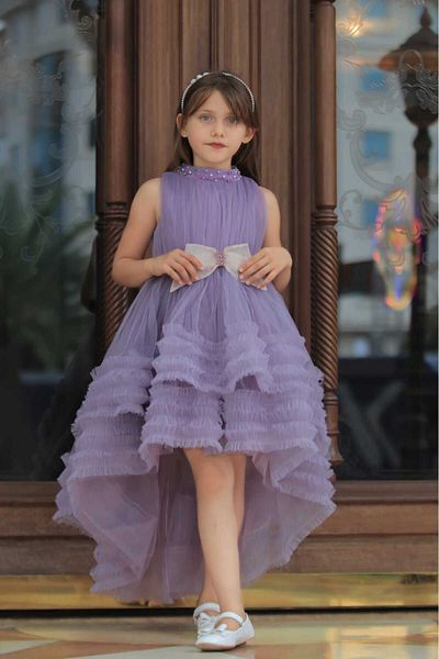 MİSS RAİN Short Front and Long BacK - Fluffy Children's Evening Dress with Ruffle SKirt