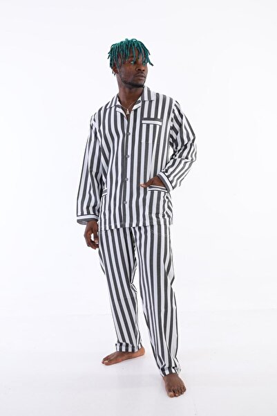 AGAFYA Cotton Gaffur Striped Poplin Men's Pajama Set