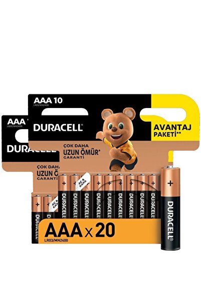 Duracell Alkalin AAA İnce Kalem Pil, 1,5V (LR03 / MN2400), 20'li  Paket