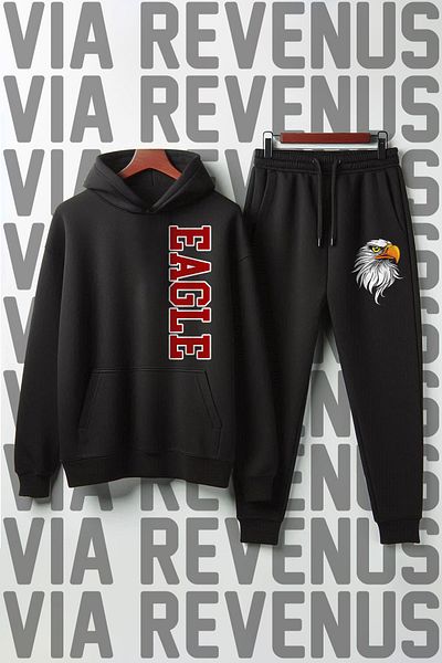 Vordevia Unisex Eagle Printed Soft Fit Hooded Tracksuit Set