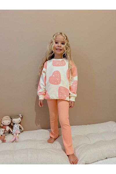 YİGİT BUTİK Yigit Boutique - Heart Printed Girl's Spanish Leg Tights Set