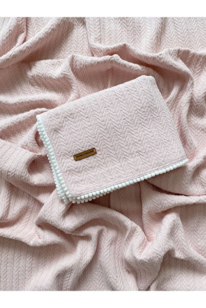 HEYBELİ ORGANİK بطانية أطفال من سلسلة Cunda بنمط محبوك 100% قطن بيكيه وردي نا...