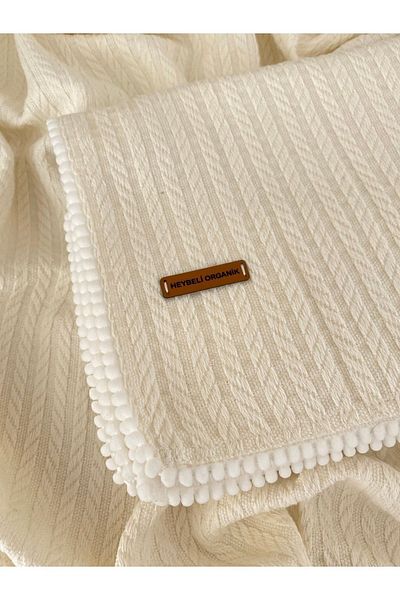 HEYBELİ ORGANİK Ecru Colored 100% Cotton Baby Pique Blanket - 120x100 cm