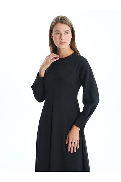 LC Waikiki Lcw Modest - New Black Long Sleeve Crew Neck Women's Dress