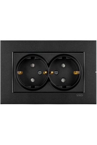 VİKO Viko Artline Novella Black Double Grounded Socket with Frame (Mechanism+Cover+Frame)