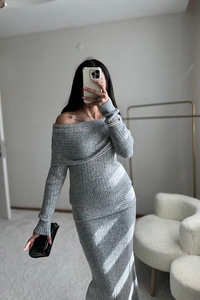 MoyStore Gray Double Skirt Set - Design Soft and Warm