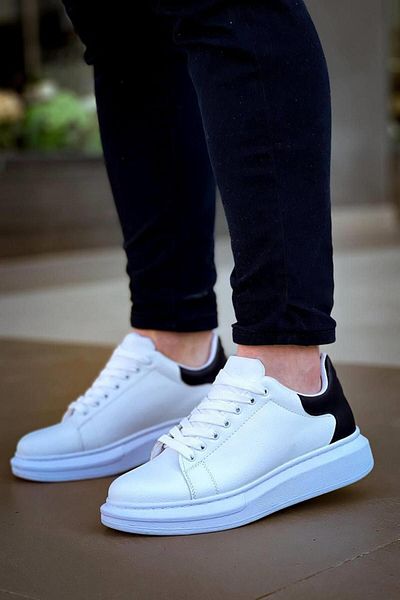 MELAMS FRANKFURT High Sole Lace-Up Men's Sneakers WHITE/BLACK - KBC