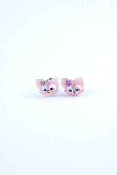 Ayenci Pembe Renkli Kedicik Tasarımlı Çoçuk Küpesi