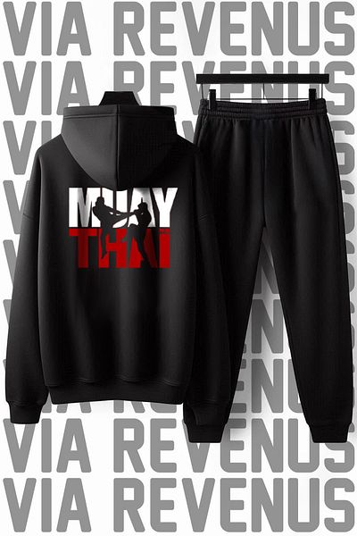 Vordevia Unisex Muay Thai Printed - Wide Fit Soft Hooded Tracksuit Set