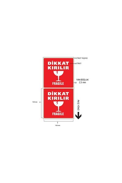 On Roll Paper Red Caution Fragile Label 100x100 mm 1 Roll of 500