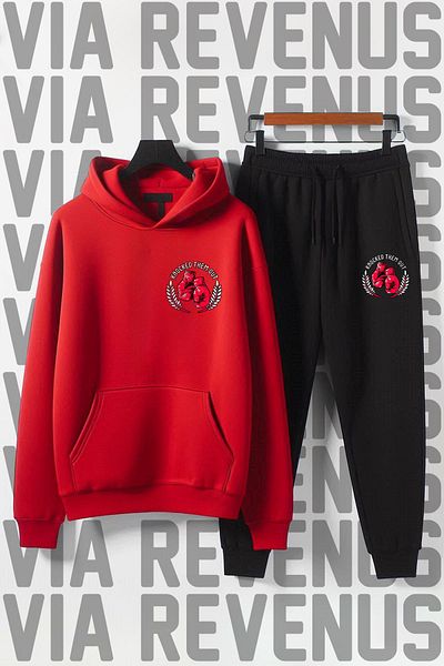 Vordevia Unisex Soft Fabric - Knocked Them Out Printed Wide Fit Hooded Tracksuit Set