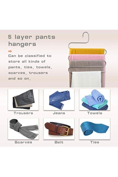 BLUE SİDE 1 Adet 5 Katlı Metal Pantalon Eşarp Askısı Dolap Içi Düzenleyici Pantolon Askısı