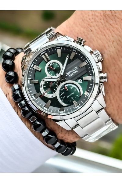 Ferrucci Men's Silver Color Functional Wristwatch - with Calendar and Bracelet
