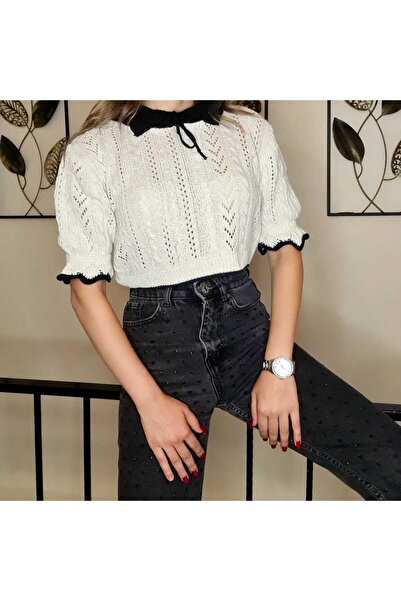 Butik Taş Rengi Gömlek Yaka Dokuma Kazak