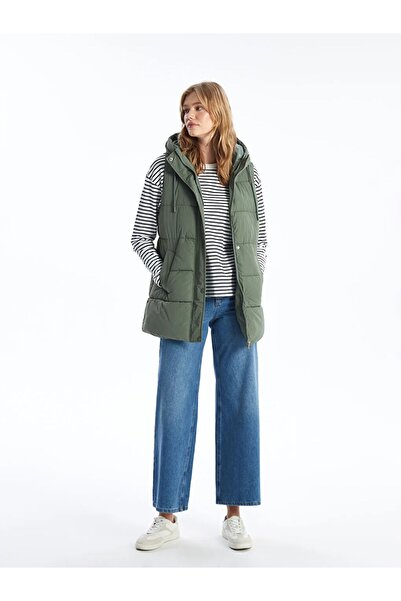 LC Waikiki LCW Vision Haki Kadın Kapüşonlu Düz Şişme Yelek