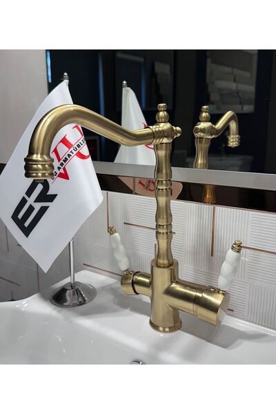 Ervu Yapı Mat Altın Arıtmalı Rustik Mutfak Eviye Musluk (SICAK SOĞUK GİRİŞLİ,...