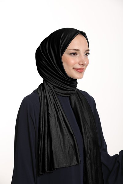 Tesettür World شال نسائي من القطن الممشط ليكرا باللون الأسود